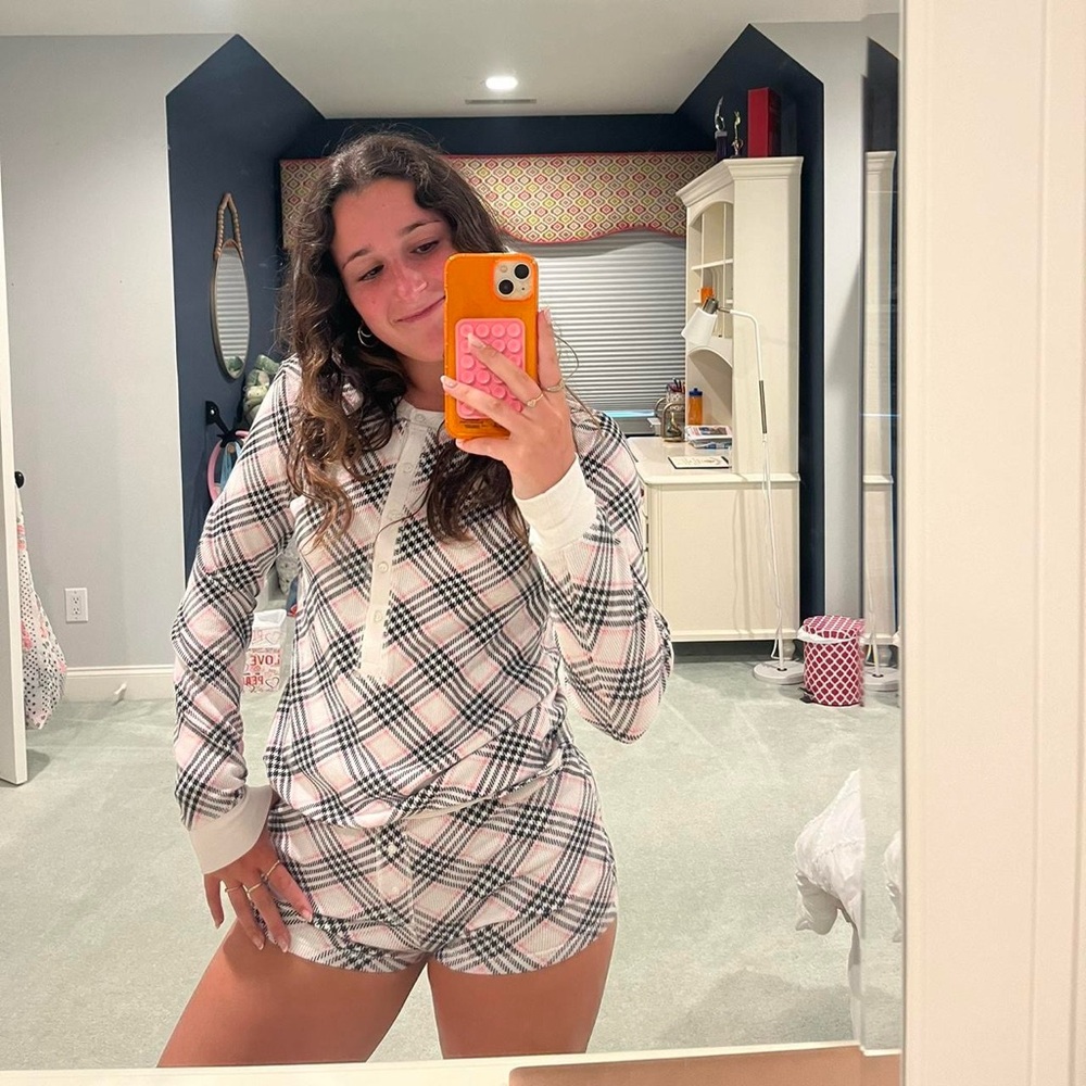 Victoria's Secret Plaid Pajama Set - Black, White, Pink